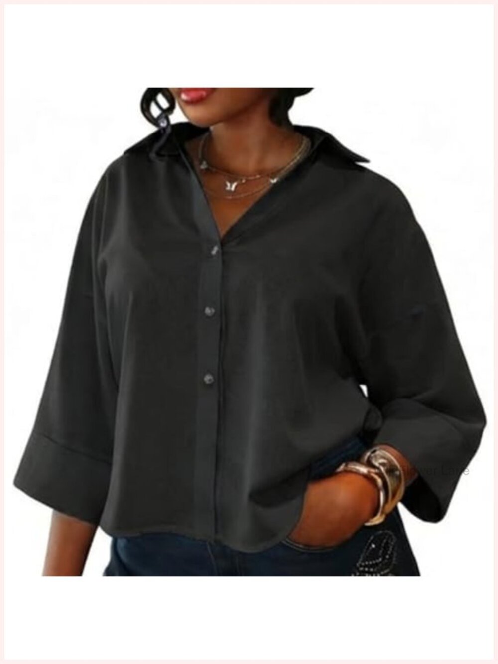 3/4 Sleeve Cotton Button Down Shirt Women Blouse